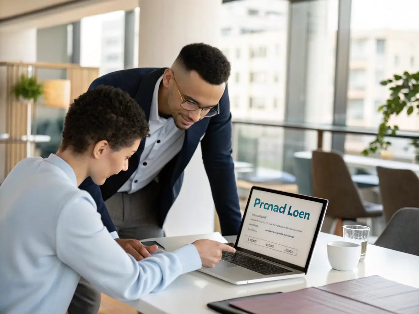 A person is reviewing Wamo's personal loan options on a laptop, with a focus on interest rates and repayment terms.