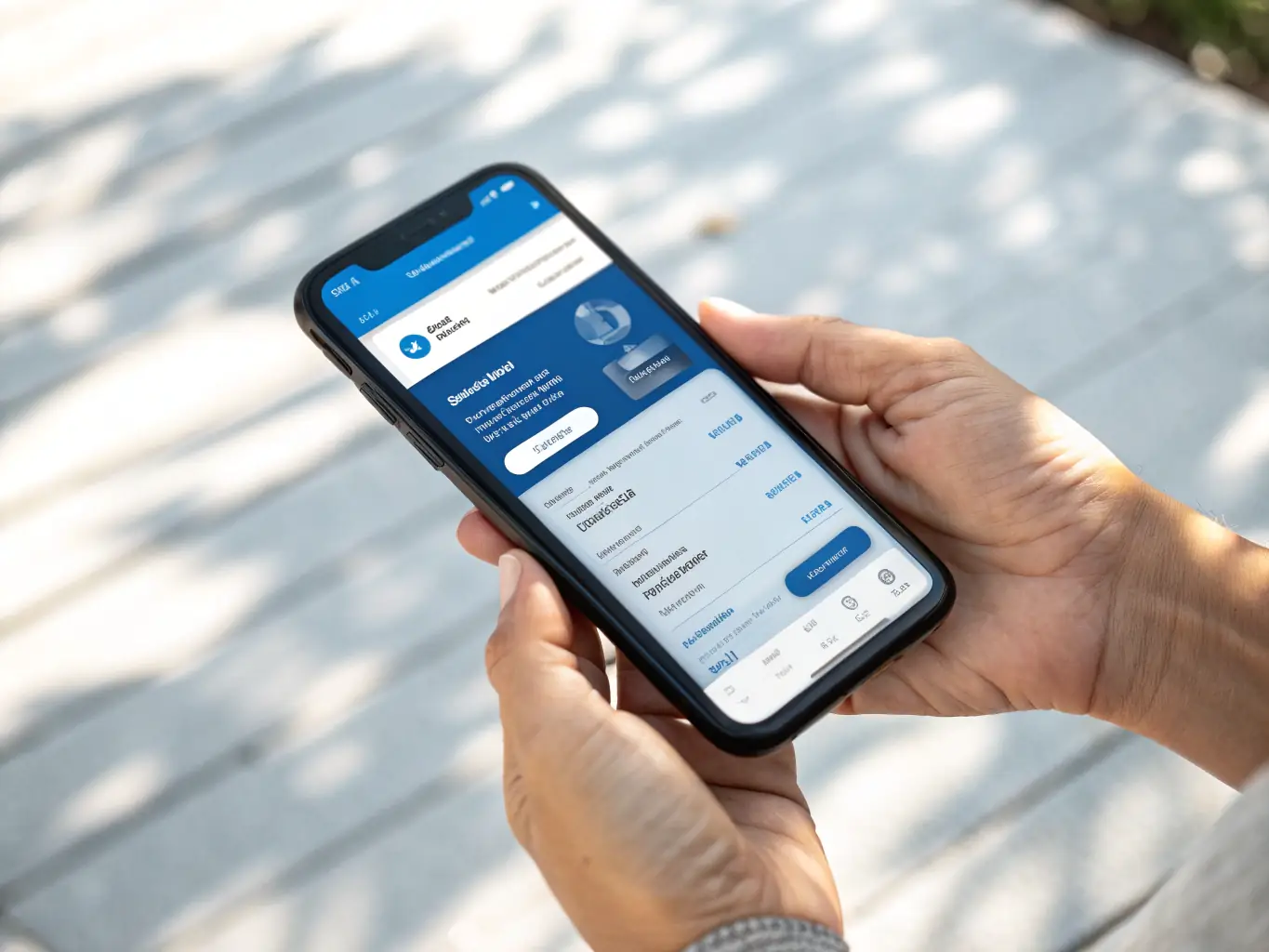 A person is using Wamo's mobile banking app on a smartphone, showcasing its features and ease of use.
